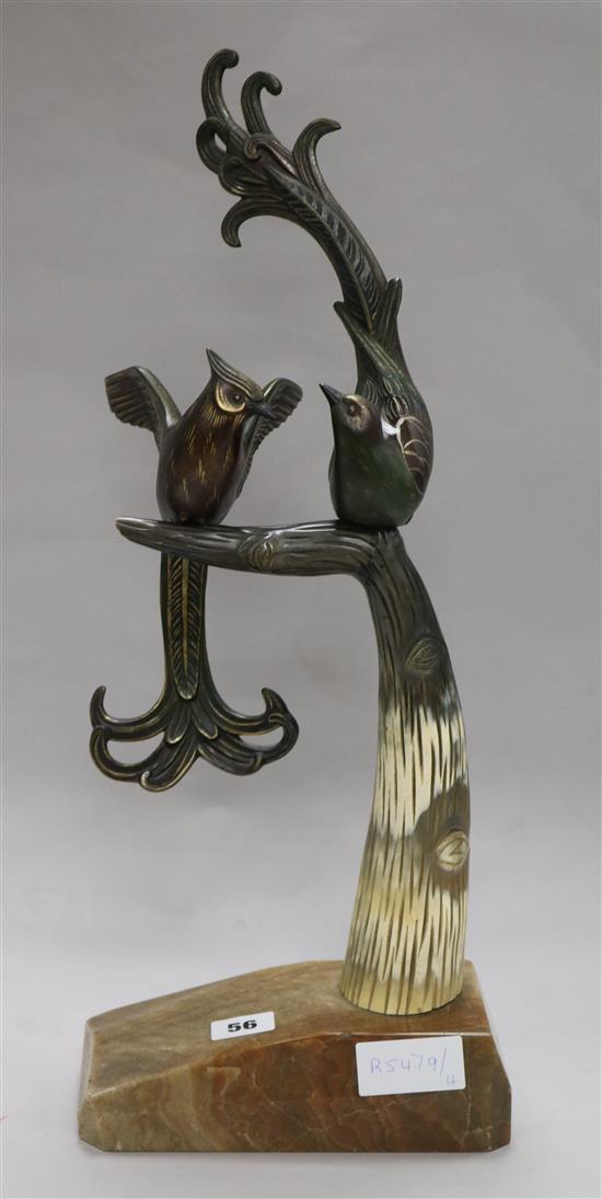 An art deco model of birds on marble stand H.53cm